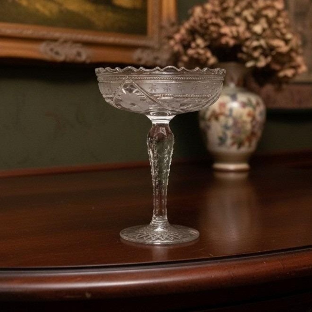 McKee Innovation Zippered‎ Pedestal Bowl #407, Tazza Compote, Vtg Pressed Glass
